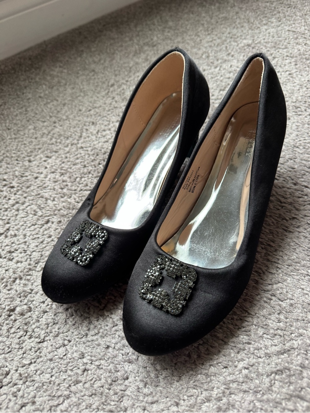Badgley Mischka Black Satin Jeweled Kids Dress Shoes